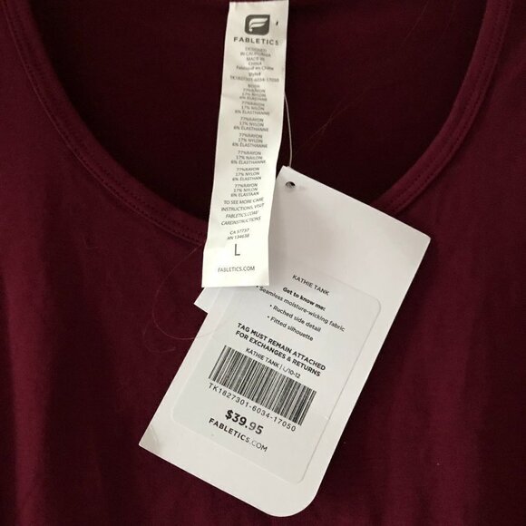#3000-3 Fabletics Women's Knit Tank Top Kathie Burgundy Large NWT - Picture 3 of 4